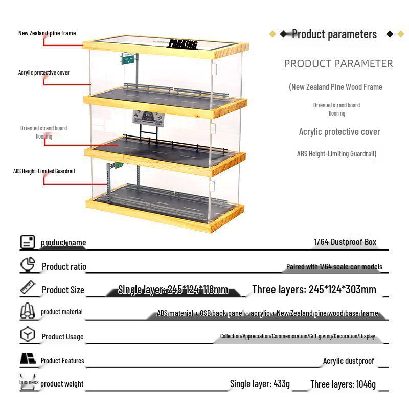 1:Коробка для хранения и демонстрации игрушечных машинок масштаба 1/64 для сцены модели парковки Pop Mart