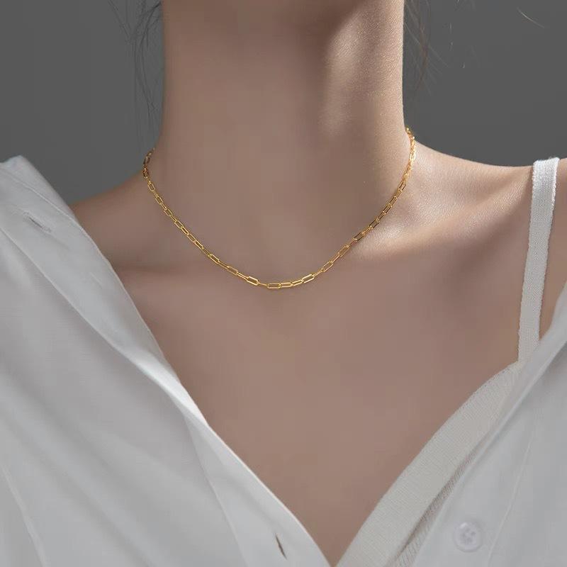 S925 Sterling Silver Square Chain Necklace Clavicle Chain Special-Interest Design Simple Stacked Necklace