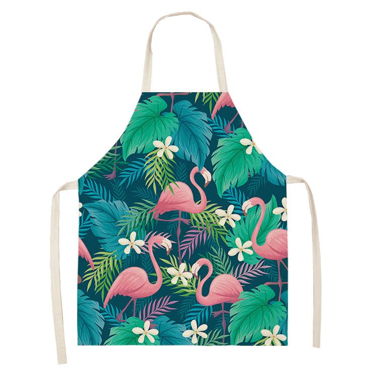 Nordic Palm Leaves Flamingo Kitchen Cooking Aprons For Women Chefs Baking Bibs Cotton Linen Cleaning Pinafore Delantal Cocina