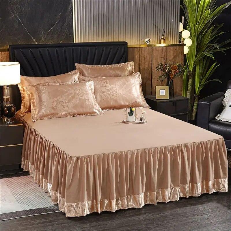 Plush Jacquard Bed Skirt Three-piece Sheet Bed Anti-slip Double Bed Spread Queen King Size Mattress Protective Cover