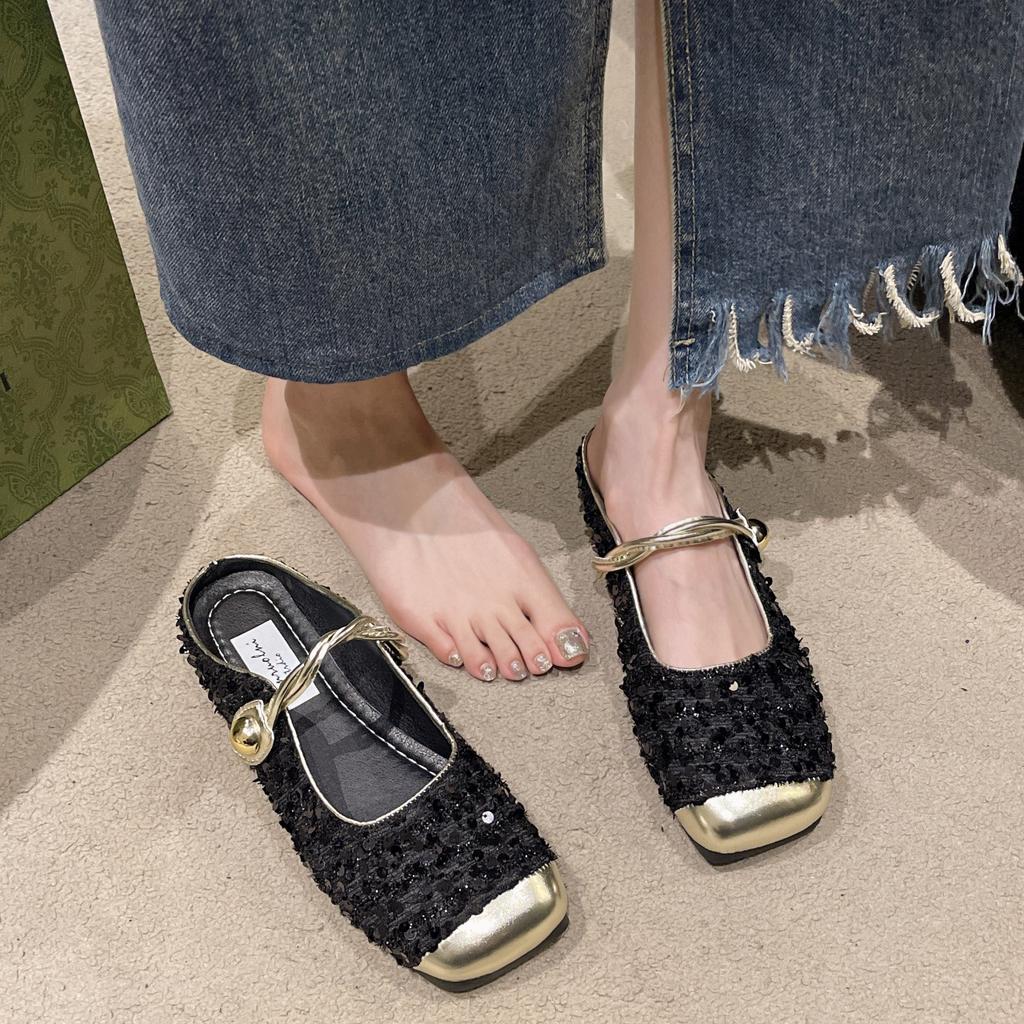 Тапочки-мешки с пайетками Xiaoxiangfeng, женская верхняя одежда, весна 2025, новые легкие и удобные тапочки с плоским дном