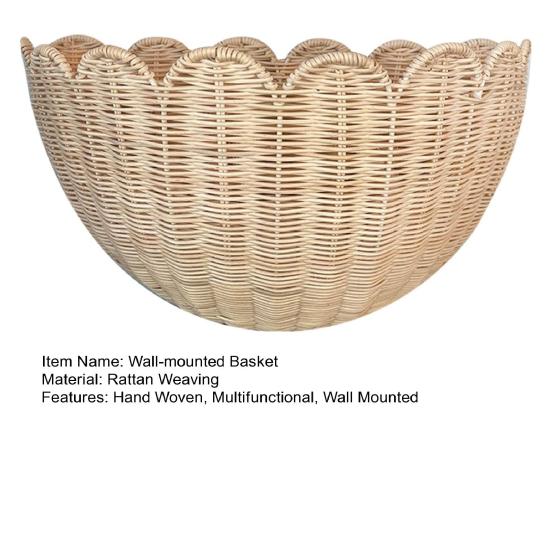 Yousheng 1/2Pcs Hand Woven Scalloped Rattan Wall Basket Rustic Bohemian Style Hanging Storage Organizer Wall Decor