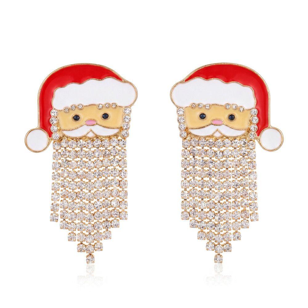 1 Pair Sparkling Shiny Rhinestone Stud Earrings Cute Santa Claus Dangle Earring for Women