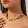 PuRui Vintage Gold Color Smooth Curved Neck Necklace for Women Elegant CCB Beads Necklace Bangle Banquet Zircon Aesthetic Gift