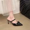 2025 Новые французские нюдовые босоножки на высоком каблуке Модные Сексуальные Весенне-летние с бантом-бабочкой Полушлепанцы Женская обувь Кожа Резина