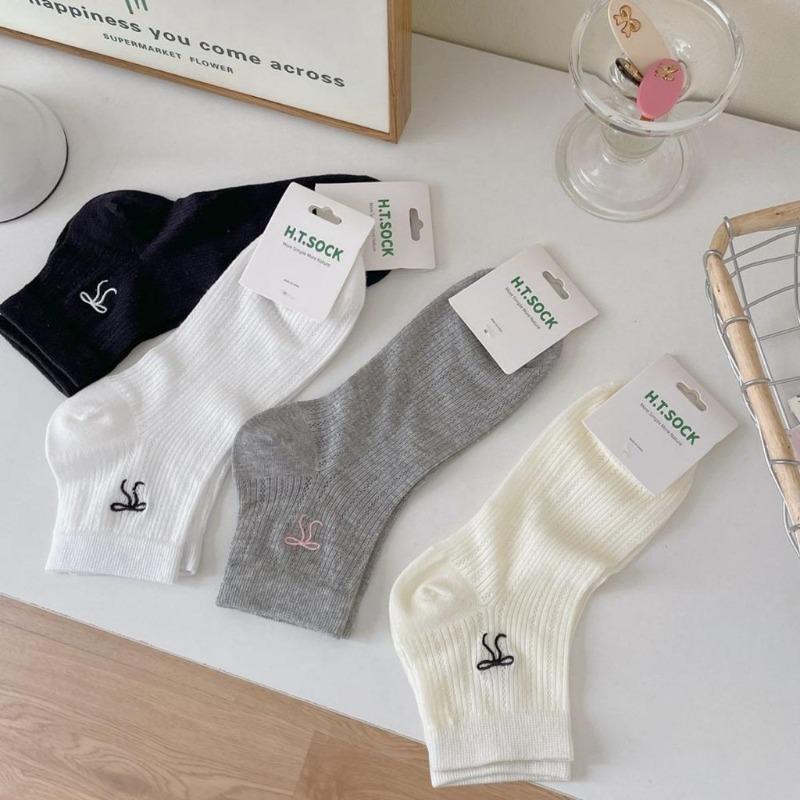 Женские короткие носки, тонкие дышащие хлопковые носки с бантом, милые носки в японском стиле
