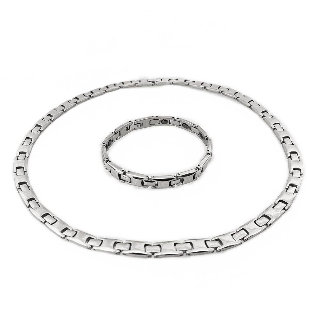 Магнитное ожерелье из чистого титана для мужчин и женщин с кондиционером для снятия статического электричества, серебряный комплект модных ювелирных изделий [KYOSI]