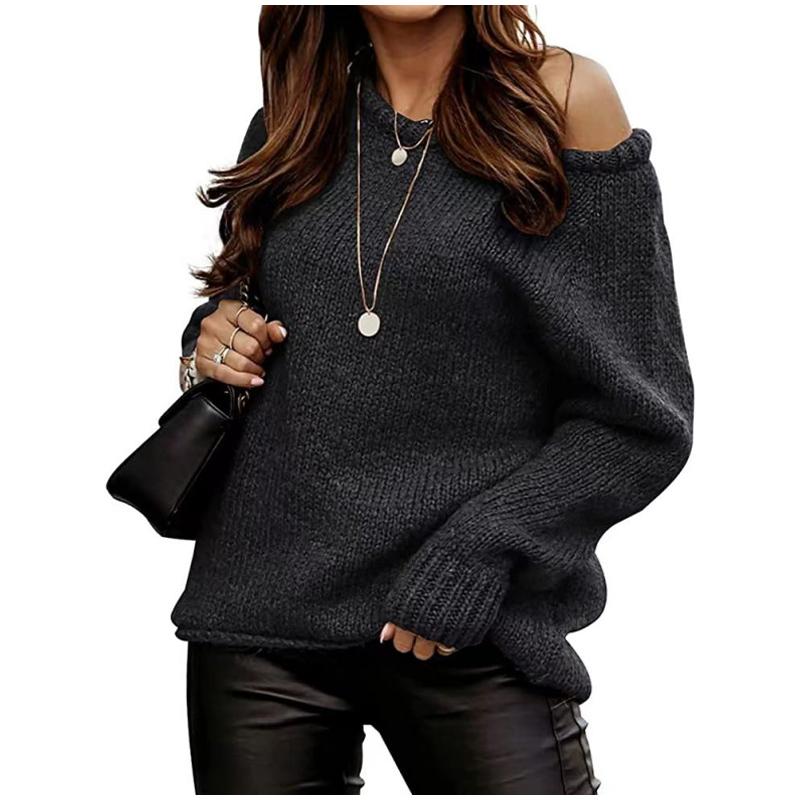 Autumn Women Casual Long Sleeve Sweaters Crew Neck Pure Color Soft Ribbed Knitted Oversized Loose Pullover