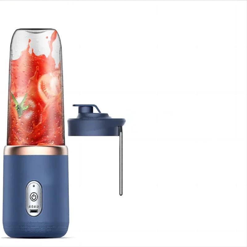 400ML Blue Portable Juicer Electric Juicer Cup USB Rechargeable Small Juicer with Stainless Steel Blade Mixer Ice Crusher