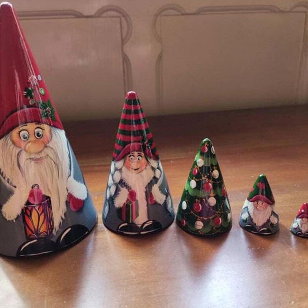 5 Pieces of Christmas Matryoshka Christmas Dwarf Collection Dolls Stacking Dolls Ornaments