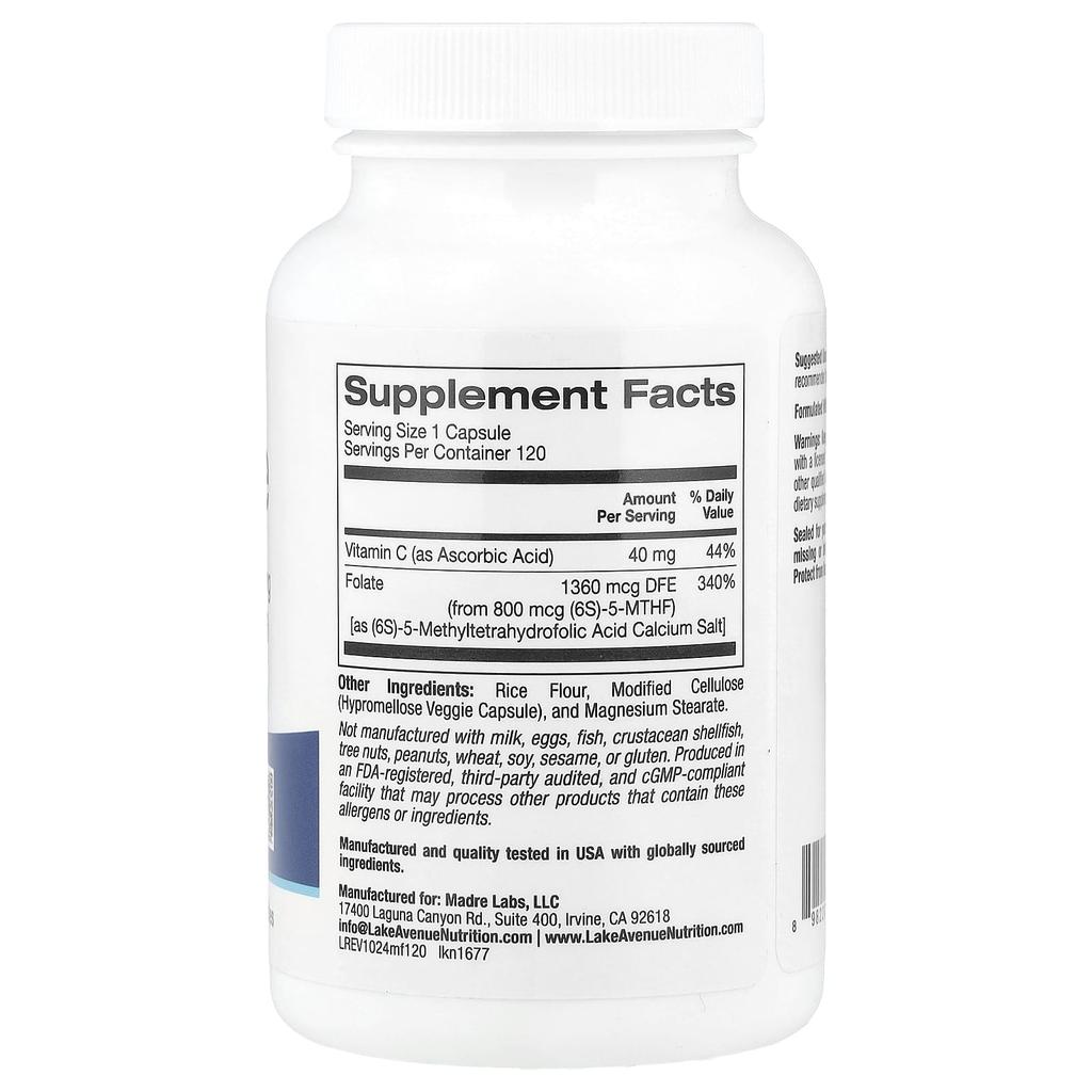 Methyl Folate & Vitamin C, 800Mcg, 120 Veggie Caps