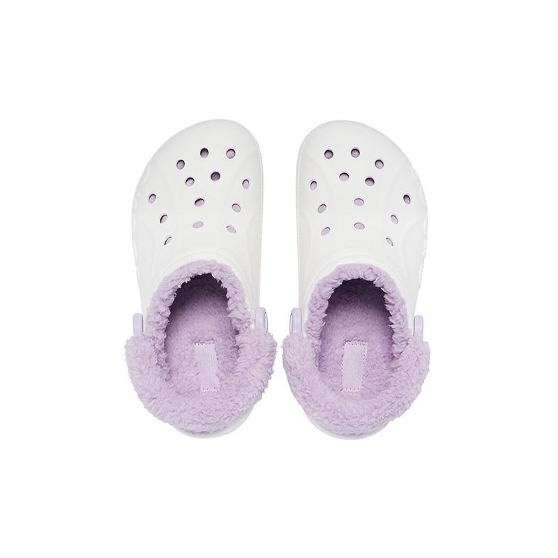 Crocs Классические сабо Baya с подкладкой и пушистым ремешком 'Белый лиловый' Унисекс (Плюшевая часть не снимается)