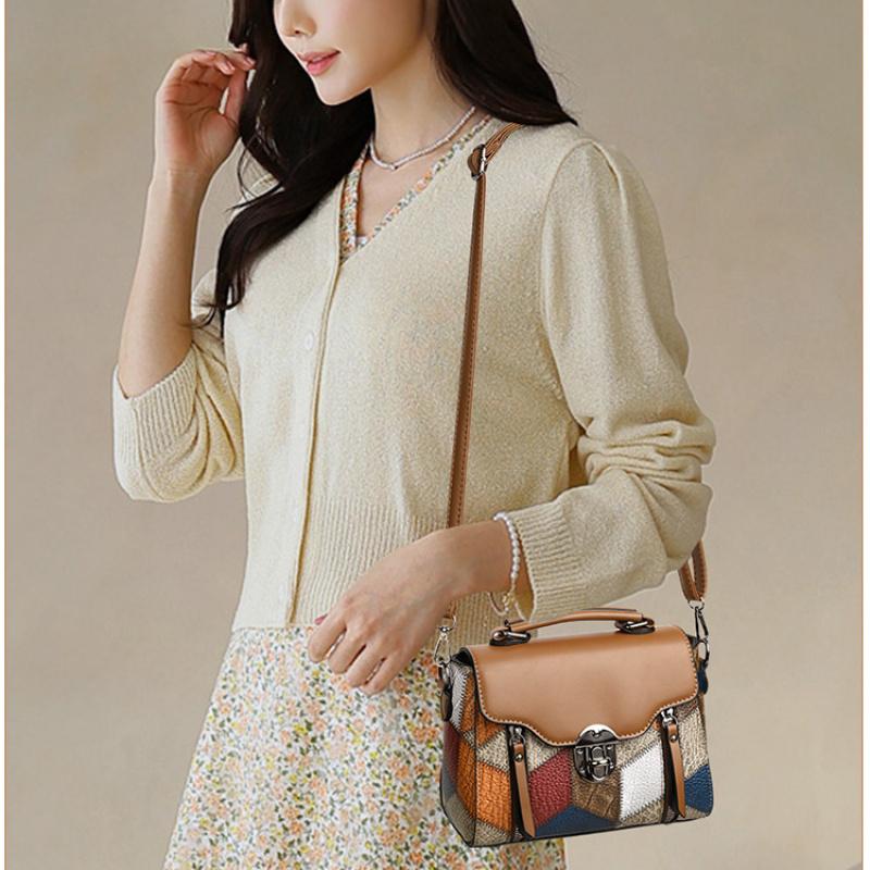 Retro Handbag For Women Small Capacity Anti-Theft Brown With Blue White Black Accents Everyday Crossbody Shoulder Bag Travel Purse Vintage Bags