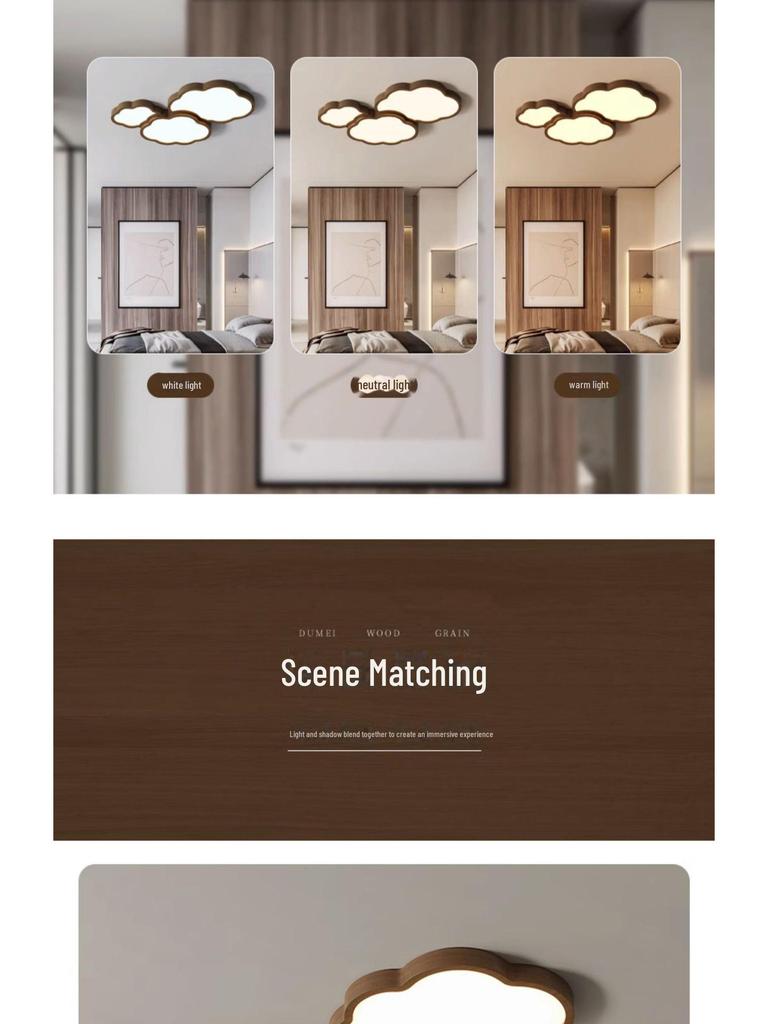 Nordic Style Walnut Solid Wood Ceiling Lamp for Living Room, Bedroom, Study - Eye Protection, Antique Finish