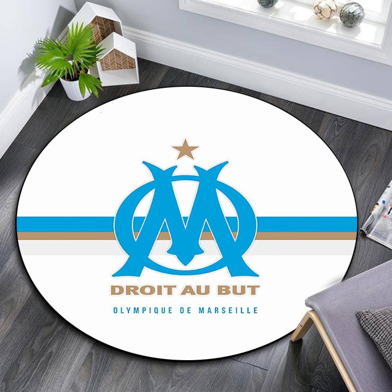 Olympique de Marseille Round Area Rug,Carpet Rug for Living Room Bedroom Sofa Playroom Decor,Non-slip Floor Mat