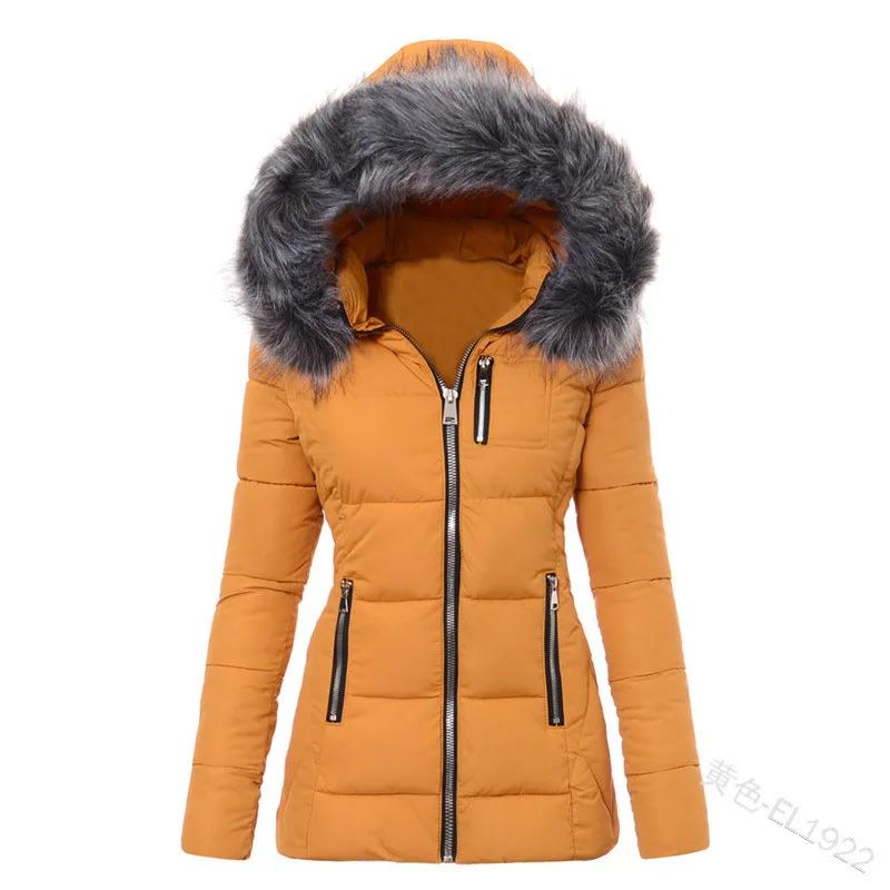 Winter Warm Fashion Womens Print Hooded Parka Coat Casual Outwear Hooded Fur Coats