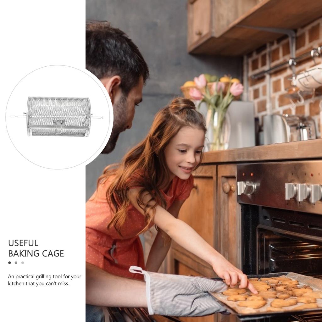 2Pcs Stainless Steel Rotating Cage Kitchen Roasting Tool Universal Grilled Cage Bbq Tools Nuts Roasting Baking Tool Oven French