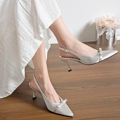 Летняя новая сумка голова пустая сандалии женские внешние бант темперамент универсальные острый носок высокий каблук сандалии женские