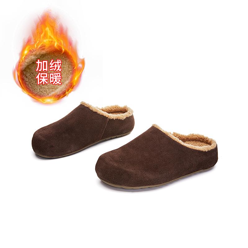 Leather Bag Head Slippers Women's 2025 Winter New One-pedal Cotton Shoes Casual Velvet Half Slippers Versatile Women's Shoes Trend