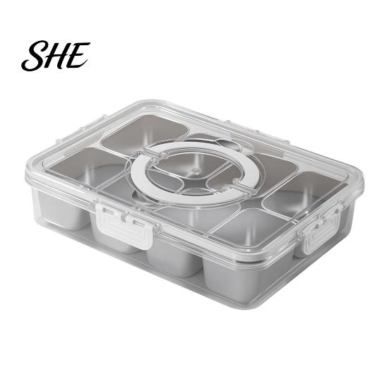 Leakproof Bento Box for Picnic Snackle Container, Stainless Steel Divided Serving Tray with Lid & Handle, 8 Compartment Large Snack Durable Food Road