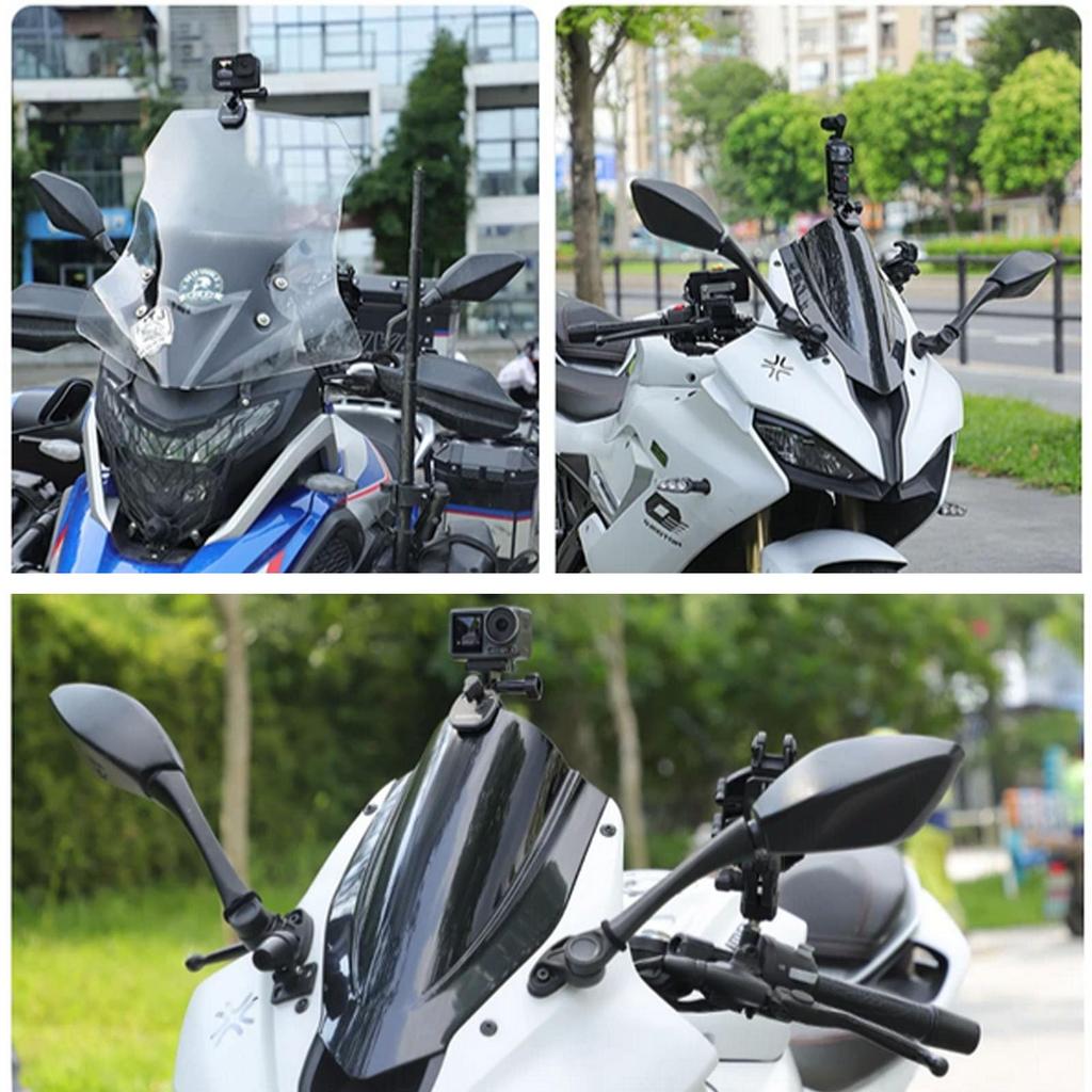 Honbobo Мотоциклетный держатель-клипса, совместимый с GoPro Hero 13 Ace Pro Osmo Action 5 Action X4 X3, совместимый мотоциклетный клипс-крепление на лобовое стекло, алюминий