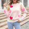Women Knitting Sweater Round Neck Long Sleeve Heart-Shaped Tops Loose Fit Elastic