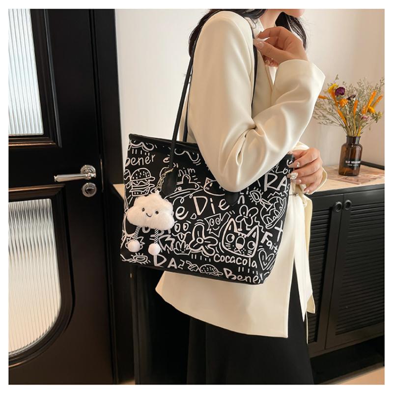 Сумка из холста с граффити, женские сумки 2025 года, новая повседневная сумка через плечо, универсальная сумка-тоут большой вместимости для студентов и школьников