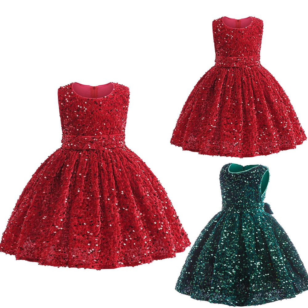 Детское рождественское вечернее платье принцессы с блестками без рукавов для девочек