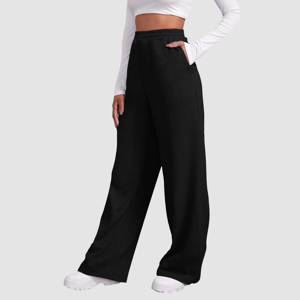 Women's Winter Sweatpants Solid Color Casual Pants Women's Fleece Sweatpants Wide Leg Straight Pants