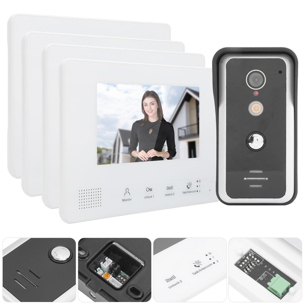 7in TFT 2?Wire Systerm Visual Doorbell Intercom System Night Vision Door Phone with 4 Displays