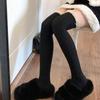 Socks Woman Autumn and Winter Thick Warm Solid Color Knee High Stockings Black White Vertical Stripes Thigh High Socks for Women