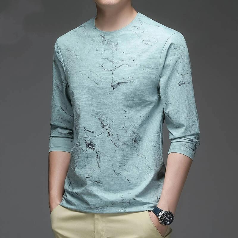 Fashion Gradient Graphic Men's T Shirts Autumn Man Clothes Crew Neck Long Sleeve T-Shirts Tops Men's T-Shirt Outdoor Pullover