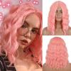 Synthetic 14 Inches Medium Wave Lace Front Wigs For Women Heat Resistant Fiber Lolita Cosplay Daily Blonde Pink Wig