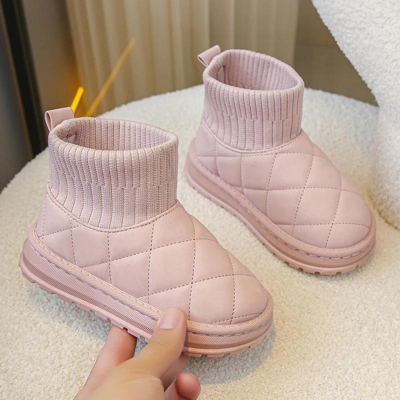 Children's Boots Sock Style Snow Boots Girls Short Boots Kids Cute Sewing Autumn Winter New Warm Cotton Shoes for Boys Unisex PU