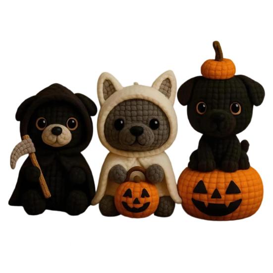 Ручная работа Крючком Фигурка Собаки Кошки Милое Вязаное Животное на Хэллоуин с Тыквой Подарок для Эмоциональной Поддержки для Любителей Собак Кошек