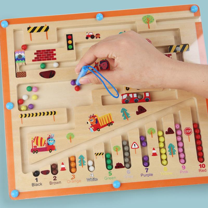 Children Wooden Magnetic Color and Number Maze Learning Education Toys Color Matching Montessori Toys Wooden Toys Gift for Kids