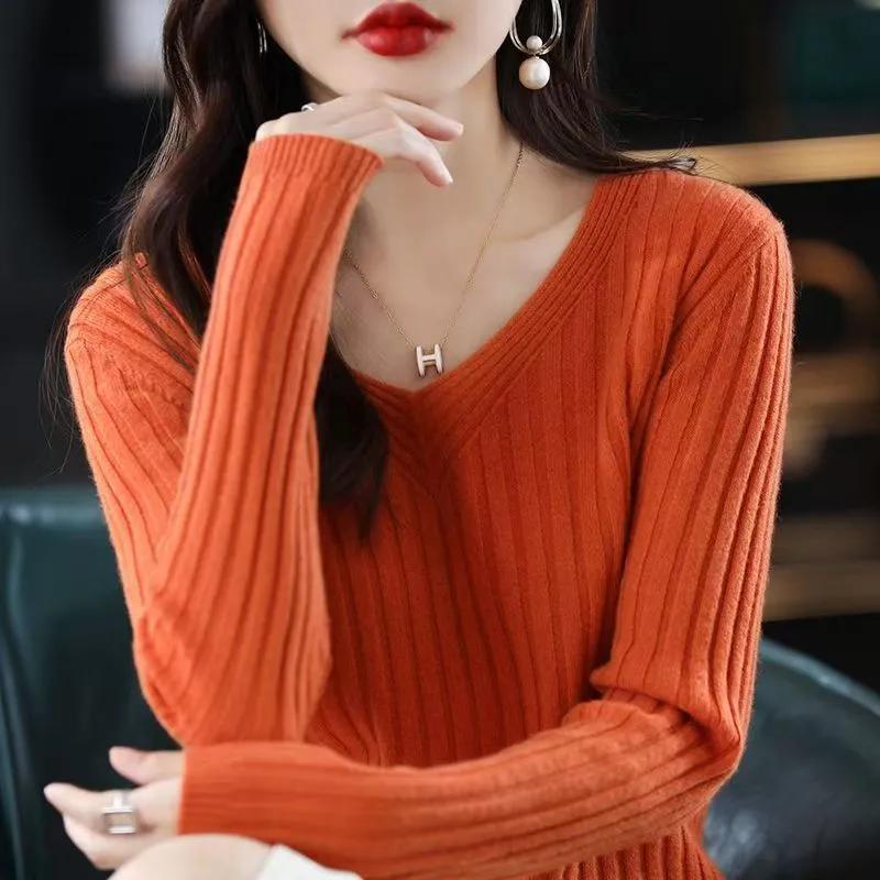 Женский свитер Зимний с V-образным вырезом Утепленный Пуловер Теплый Вязаный Эластичный С длинным рукавом Свободный Джемпер Свитер Топы