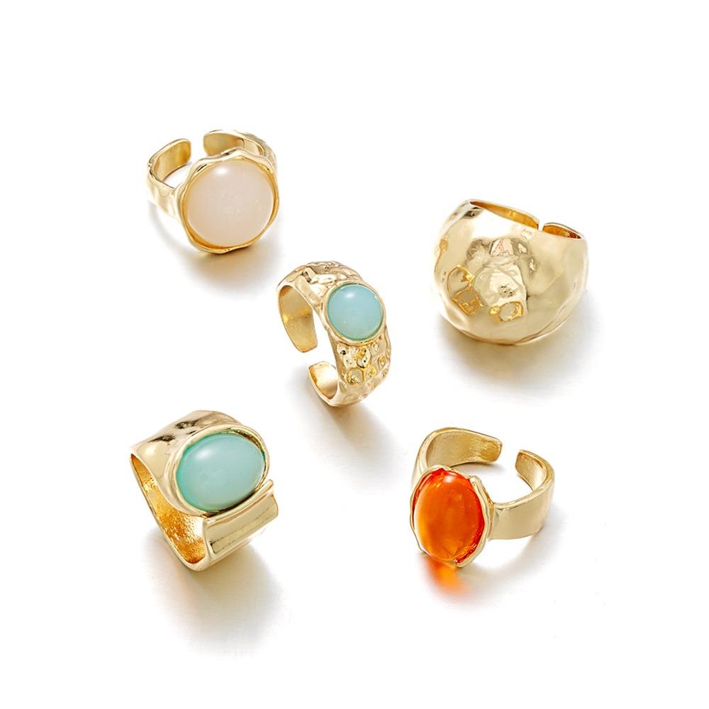 5Pcs Aesthetic Vintage Ring Set Retro Alloy Fashion Jewelry Adjustable Ethnic Rings for Women