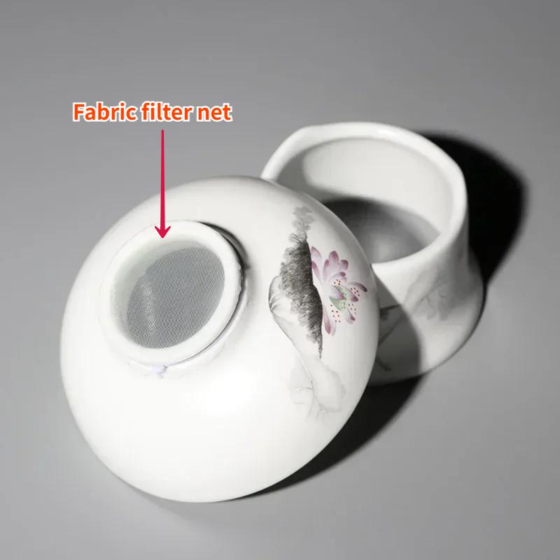 Chinese Tea Set Accessory, Tea Filter, Matte White Ceramic Strainer, Creative Lotus Infuser, Cup Funnel and Stand Set, Teaware