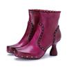Handmade Genuine Leather Women's High Heels Fashion Rivet Side Zipper Short Boots