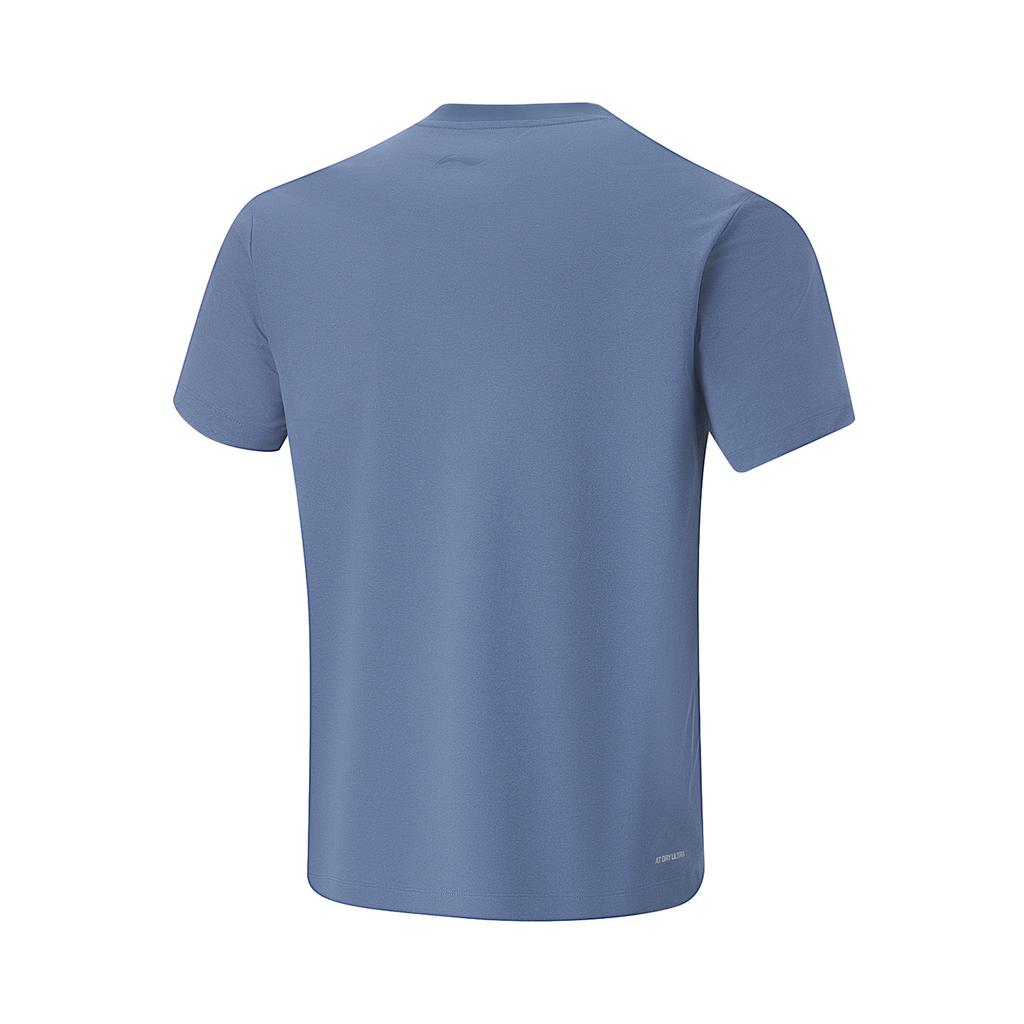 Li-Ning Cool Tea Fitness Series однотонный свитер с круглым вырезом, быстросохнущая футболка с коротким рукавом, мужские топы, серый-индиго ATSU641-6