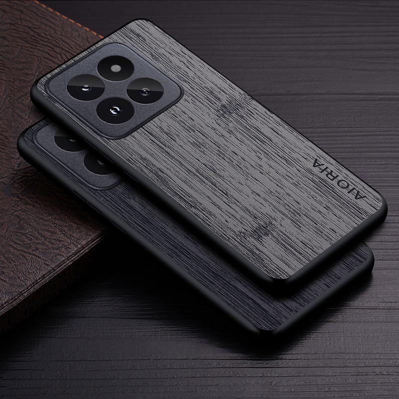 Case for Xiaomi 14 13 12 12S 11 10 13T 12T 11T Pro Ultra Lite Bamboo Wood Pattern Leather Phone Cover Luxury Cases