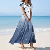 Women's Casual Fashion Print Long Dresses V-Neck Short Sleeve Dresses