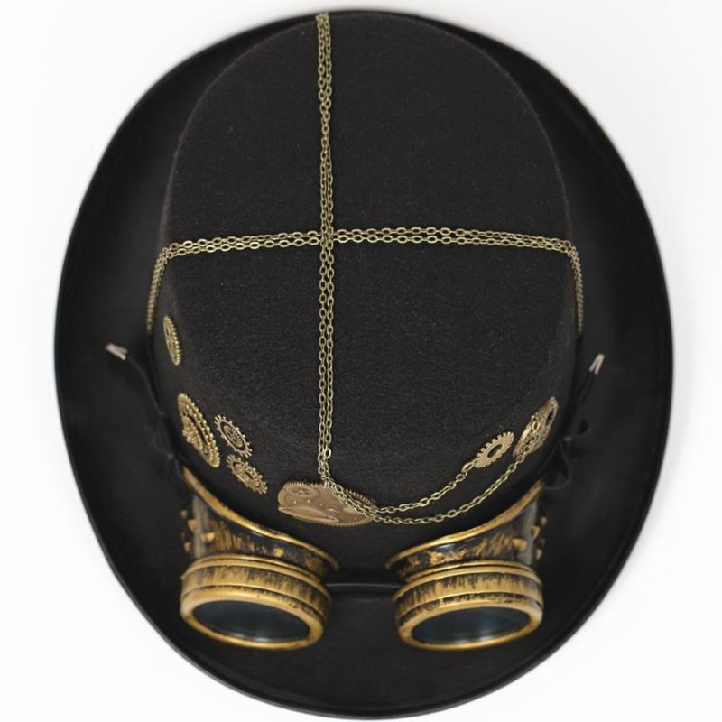 Стимпанк цилиндр Один размер Шерстяные шляпы викторианской эпохи с очками Костюм унисекс Цилиндр Готические шапки хиппи Реквизит для Хэллоуина