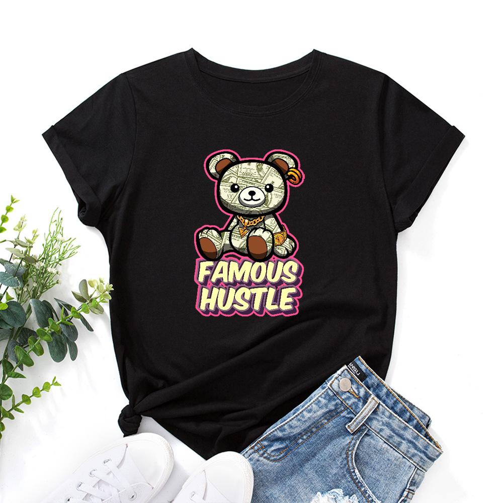 Знаменитая футболка Hustle из хлопка с коротким рукавом и круглым вырезом для женщин, 2D-принт, топы