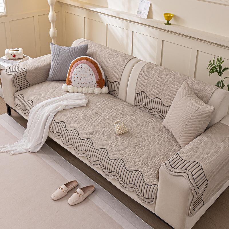 Cream Wind Sofa Cushion Universal In All Seasons New Pure Cotton Summer Seat Cushion Sub-Cover Cloth Towel Fixed Non-Slip Cover