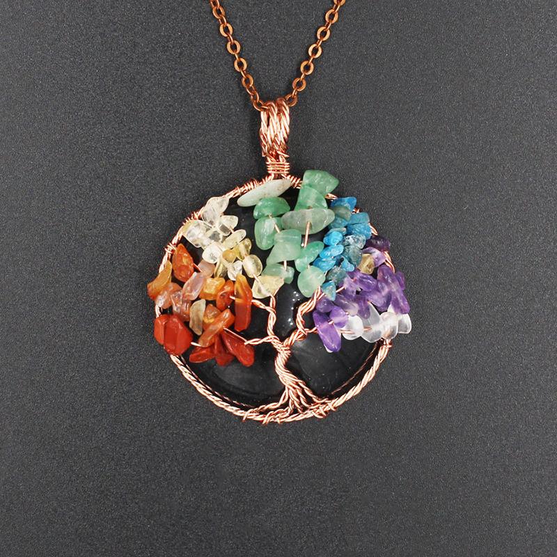 Fashion 7 Color Chakra Charm Amethyst Stone Tree of Life Pendant