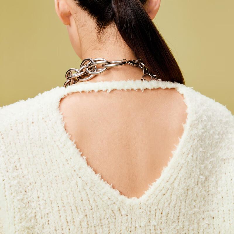 LESS 2024 Spring Lambswool Blend V-Neck Loose Sweater