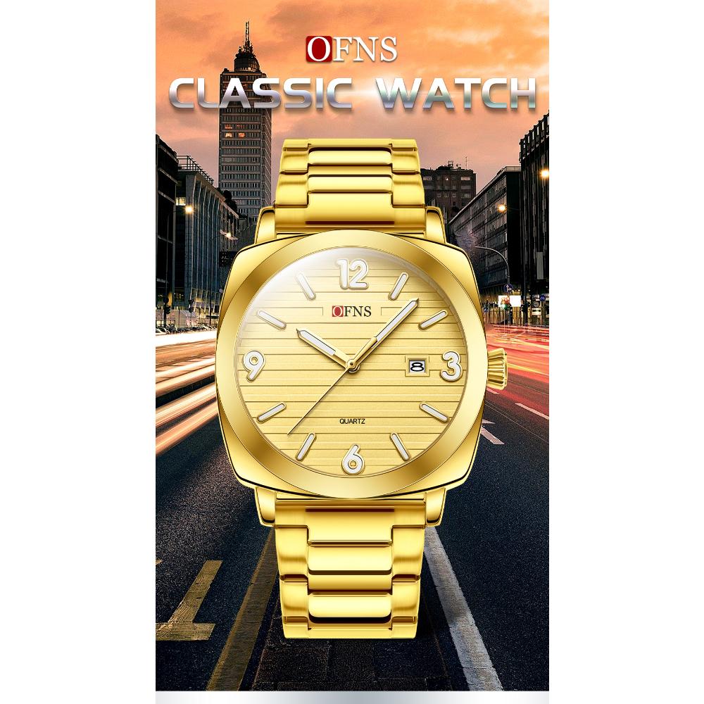 OFNS Модные тонкие мужские кварцевые часы Водонепроницаемые Ночная подсветка Одинарный календарь Простые повседневные мужские кварцевые часы