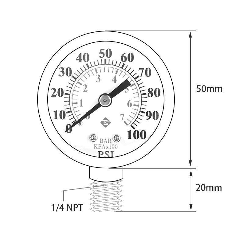 TS-Z54 0-100 PSI/0-7 Bar Dual Scale Pressure Gauge Pool Filter Aquarium Water Air Gas Pressure Gauge Meter 1/4 NPT Bottom Mount